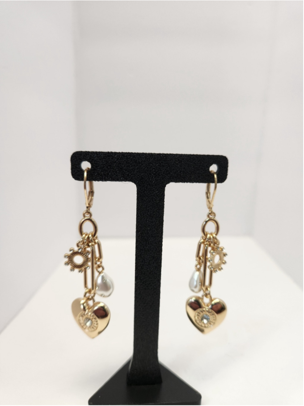 ON·34TH Gold and White Heart Drop Earrings